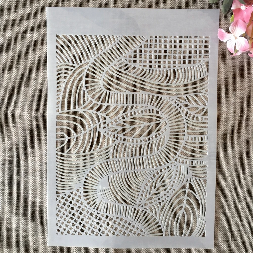 

4Pcs A4 29cm Hollow Geometry Leaves DIY Layering Stencils Wall Painting Scrapbook Coloring Embossing Album Decorative Template