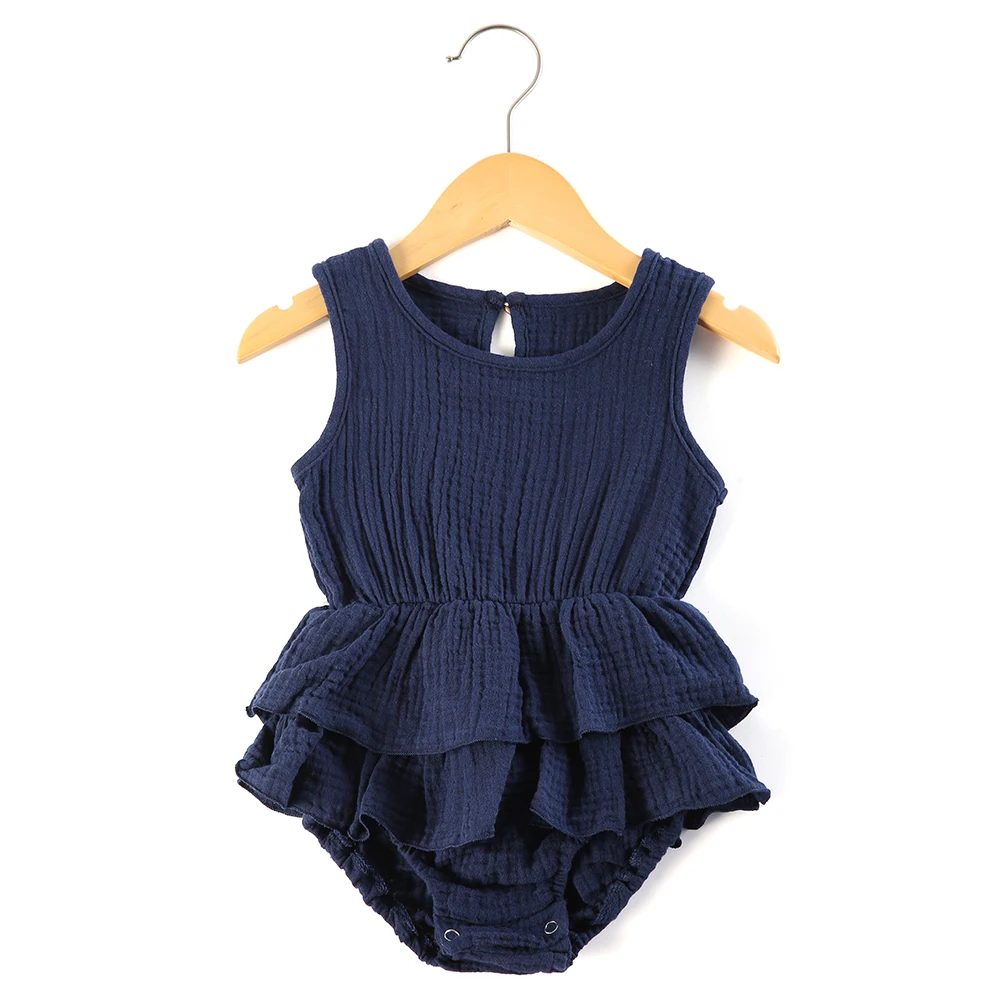 Цельный муслиновый комбинезон без рукавов с оборками для новорожденных девочек