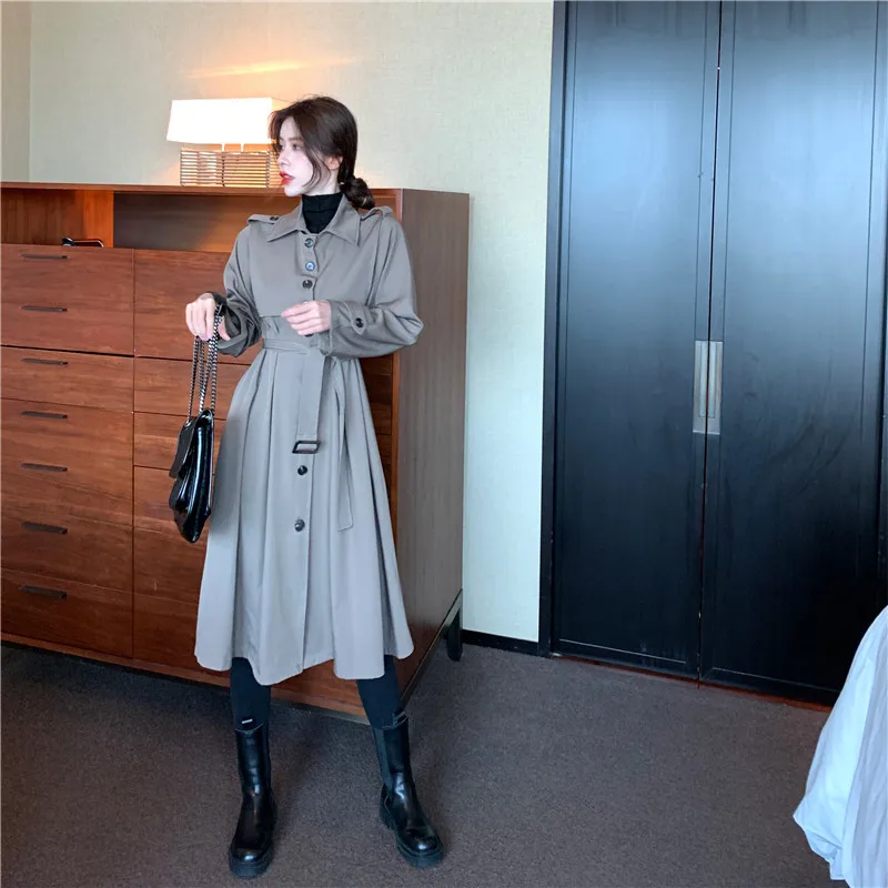 

2020 New Temperament, Korean Version, Wild, Thin, Fashionable, Solid Color, Waistband, Wide Loose Mid-length Dress Women B204