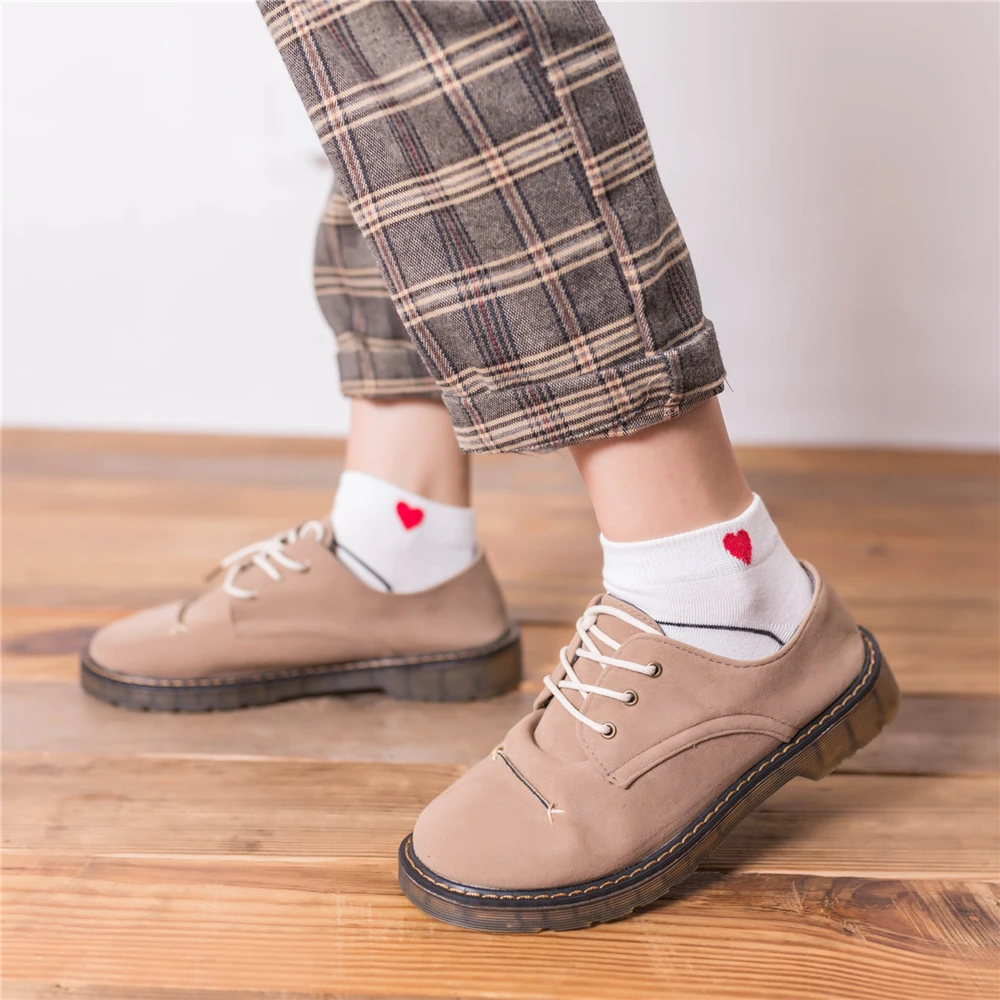 Женские полосатые носки в стиле ретро с красным сердечком Хлопковые