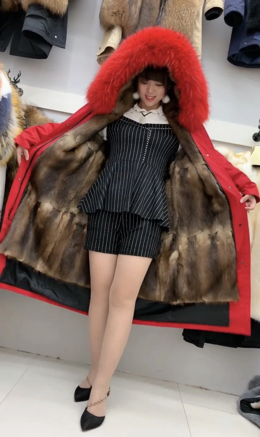 2020 парка из натурального меха енота со съемной подкладкой повседневная меховая