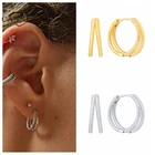 Серьги-кольца женские из серебра 925 пробы, двухслойные, блестящие