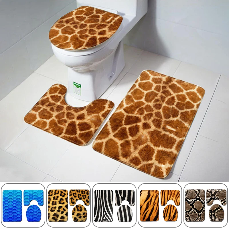 3 шт. Нескользящие Коврики для унитаза с принтом тигра и леопарда