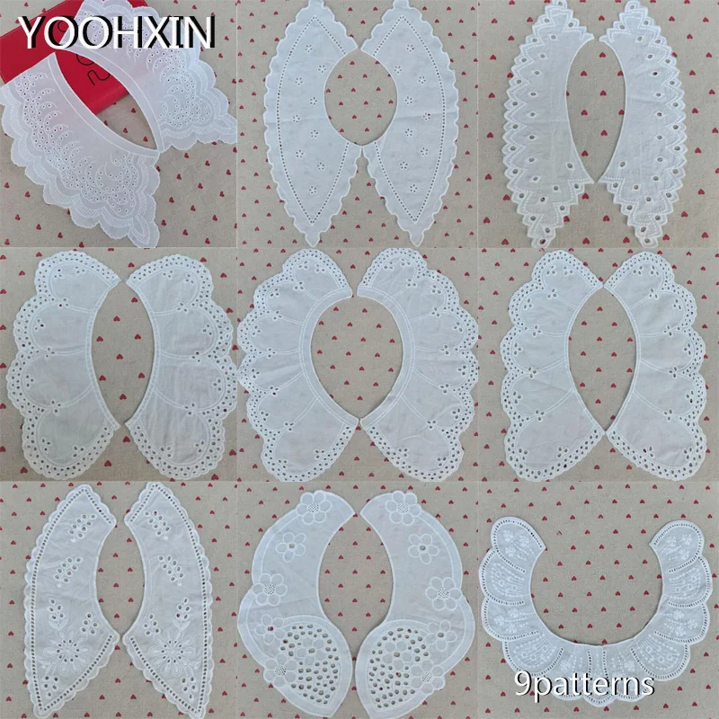 

HOT white cotton Embroidery Lace Fabric DIY applique collar trim ribbon neckline craft Sewing guipure wedding dress cloth decor