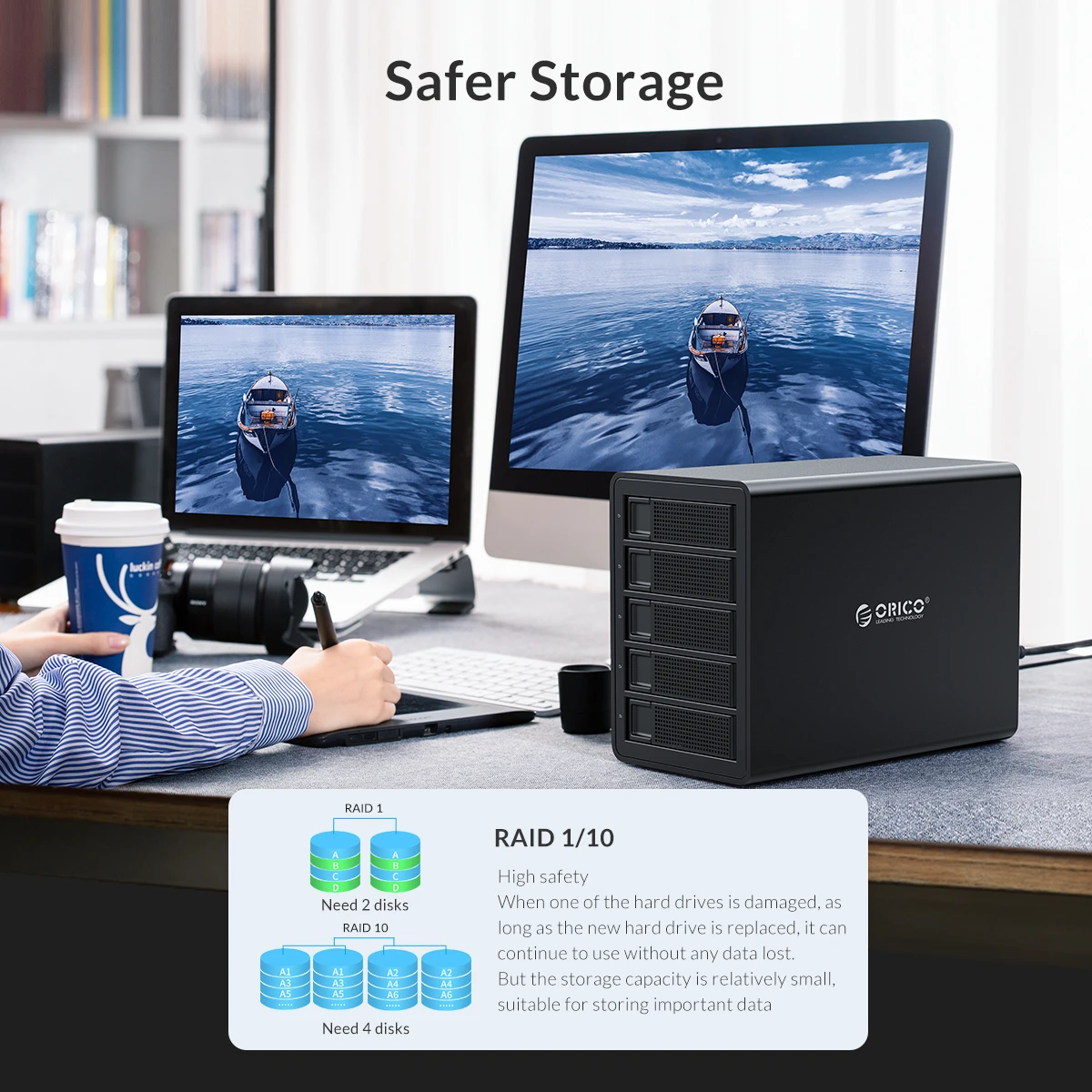 Док-станция ORICO 3,5 ''5 bay для жесткого диска USB3.0 to SATA с RAID алюминиевым корпусом для жесткого диска двойной чип 80 ТБ емкость чехол для жесткого диска