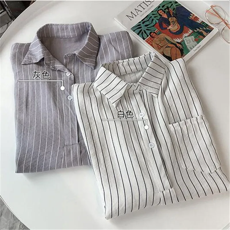 

Mazefeng Fashion Casual Striped Oversized Women Blouses Spring Chiffon Blouse Sleeve Loose Tops Shirts Blusas Mujer Plus Size