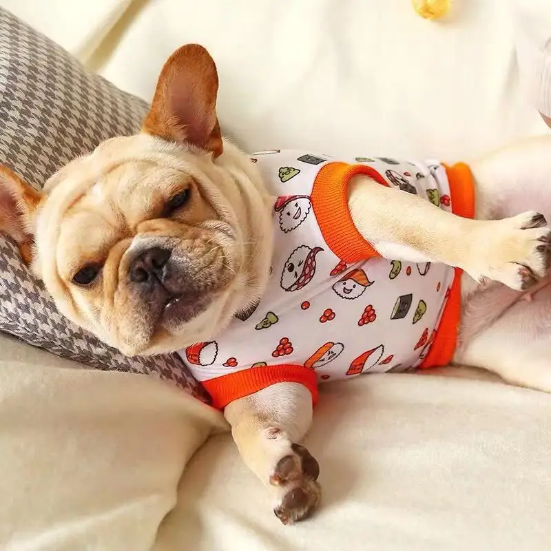 

Cartoon Dog Clothes Spring Summer Thin French Fighting Vest Cute Small Puppy Clothing O-neck Four-legged Print Boy Ropa Para