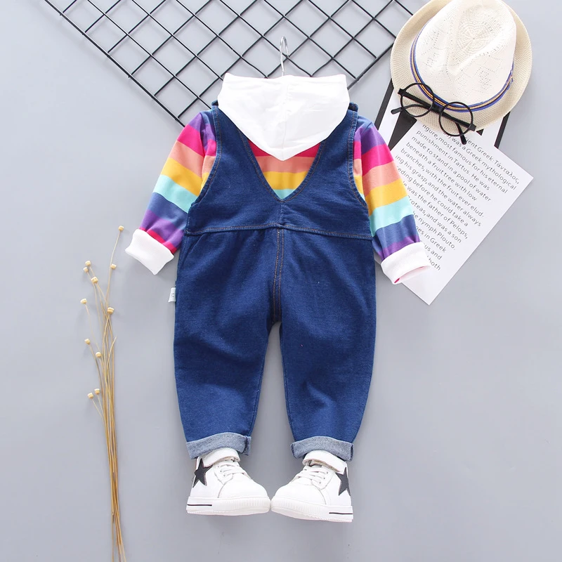 IENENS для девочки осенняя одежда комплект полосатая Толстовка + костюм с