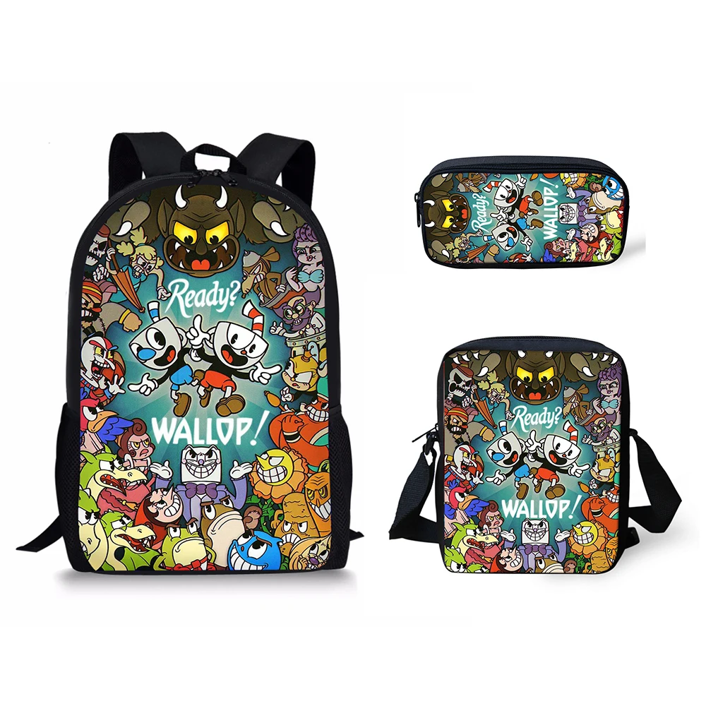 HaoYun Kid's Cuphead Game Mugman Pattern Mochila Students Backpack Shoulder Bag Travel School Bag for Teenagers Casual Mochila