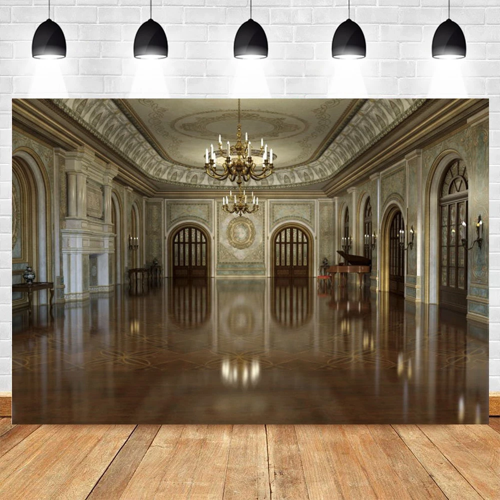 

Vintage Palace Backdrop Old Church Room Backdrops for Photography Chandelier Interior Vinyl Background Wedding Ceremony Studio