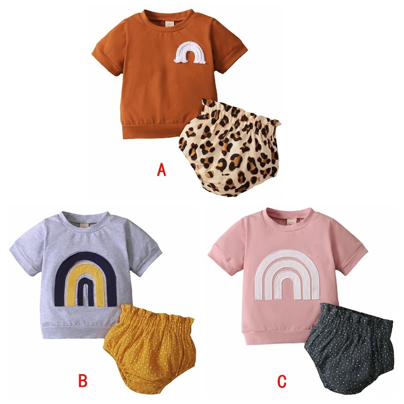 

European and American Summer Baby Boys and Girls Casual Short Sleeve T-shirt TopsShorts cotton Suits Costume Set for 0-24M