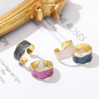 korea fashion gold color metal irregular geometric round open width adjustable enamel finger rings for women party jewelry 2021