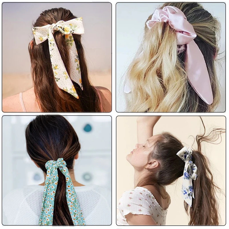 Женская резинка для волос AWAYT в богемном стиле с бантом однотонная хвоста