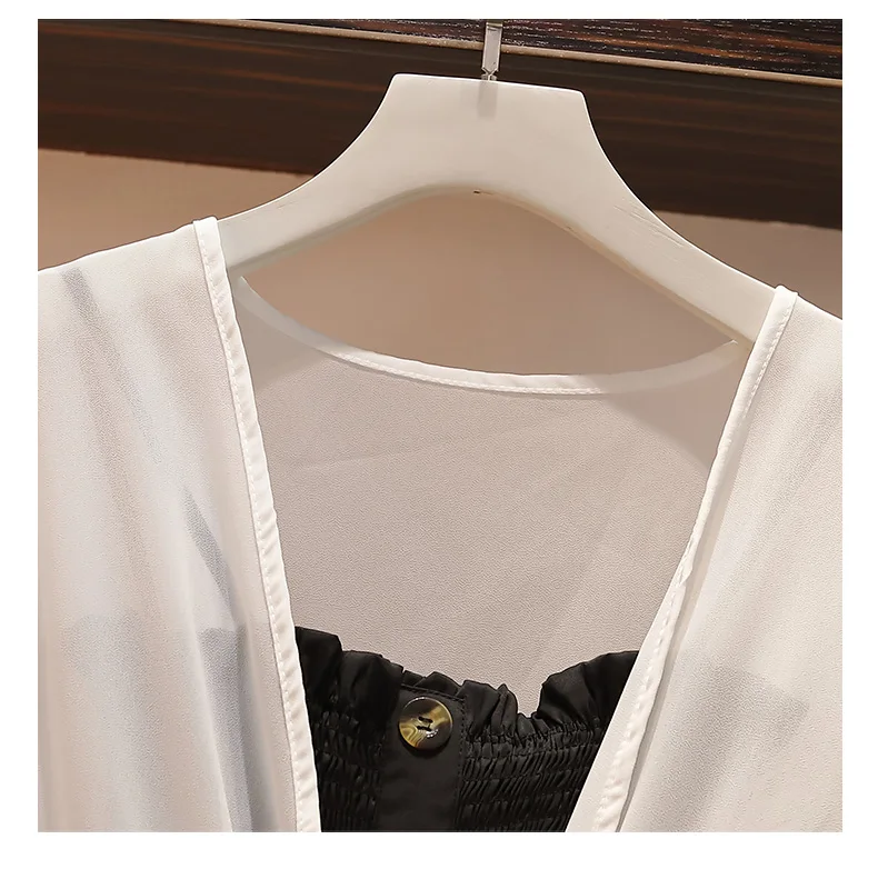 

2020 L-4XL spring summer women set white blouse vest wide legs pants 3 piece set casual elastic waist plus size pants suit