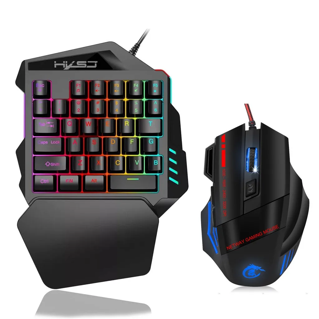 HXSJ V100+A907 Keyboard Mouse Set 35 Keys Mini USB Wired Keyboard+ Mechanical touch game equipment set with Breathing lamp | Компьютеры и