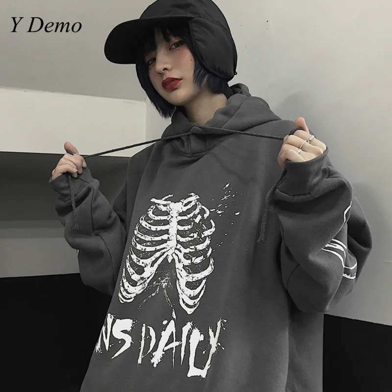 Харадзюку череп каракули печати панк свободные унисекс балахон|Женские