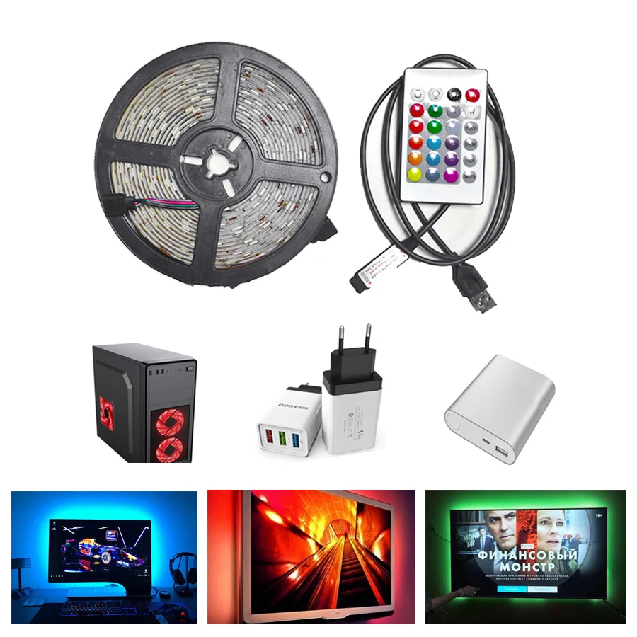 5M USB Светодиодные ленты 2835 RGB DC 5V ТВ фон Гибкий Светильник лампы дистанционного
