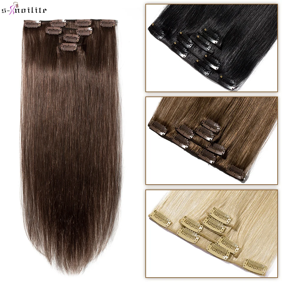 

S-noilite 40g Natural Hair Extensions Hair Extension Hair Clip Non-Remy Double Drawn Blonde Clip In Hair Extensions Human Hair
