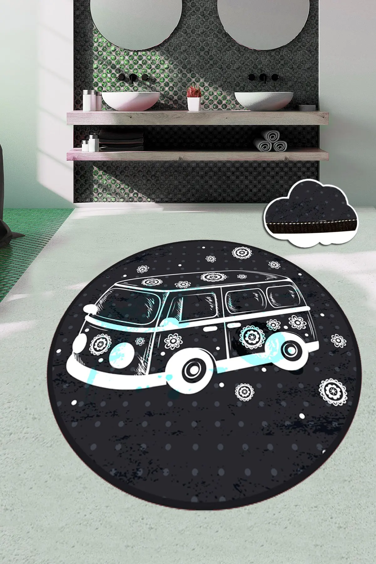 

Модель автобуса Etgdecor 120x120 см, 47x47 дюймов, Круглый нескользящий коврик