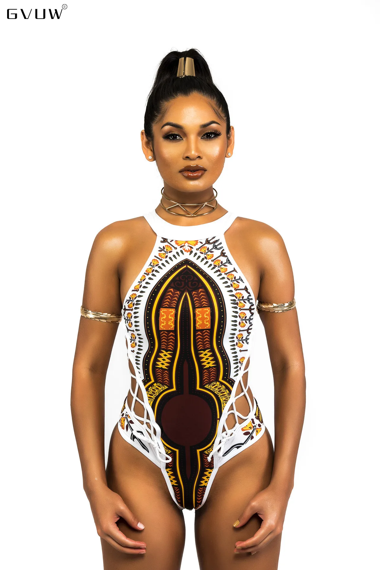 

GVUW Sexy Bikini New Women's Swimsuit Digital Printed Multi Rope One-piece Lace Up ZH66847