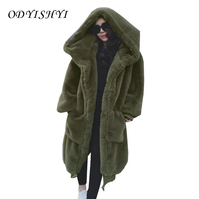 

2020 Winter Thick Luxury Plush Jacket Faux Fur Coats Women Long Parka Hooded Imitate Rex Rabbit Fur Warm Outwear Female Oversize