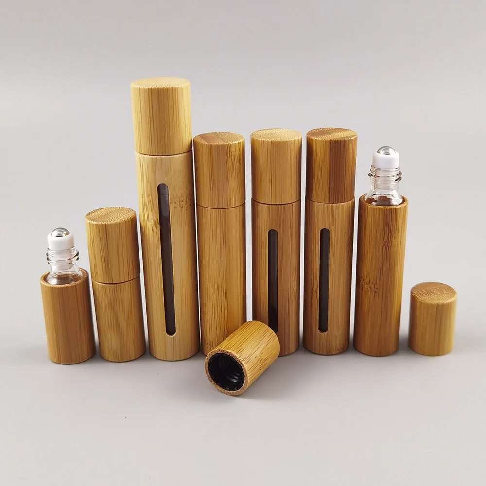 

100pcs Top Quality Refillable Empty 3ML 5ML 10ML Bamboo Perfume Roll on Bottle with Metal Ball Roller 1/3oz Roll On Vials