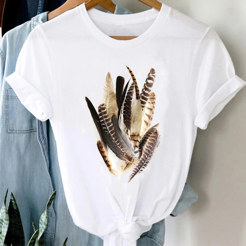

ZOGANK Feather Graphic Tshirt T-shirts Women Fashion Short Sleeve Trend Spring Summer Clothes Top Lady Print Female Tee T-Shirt