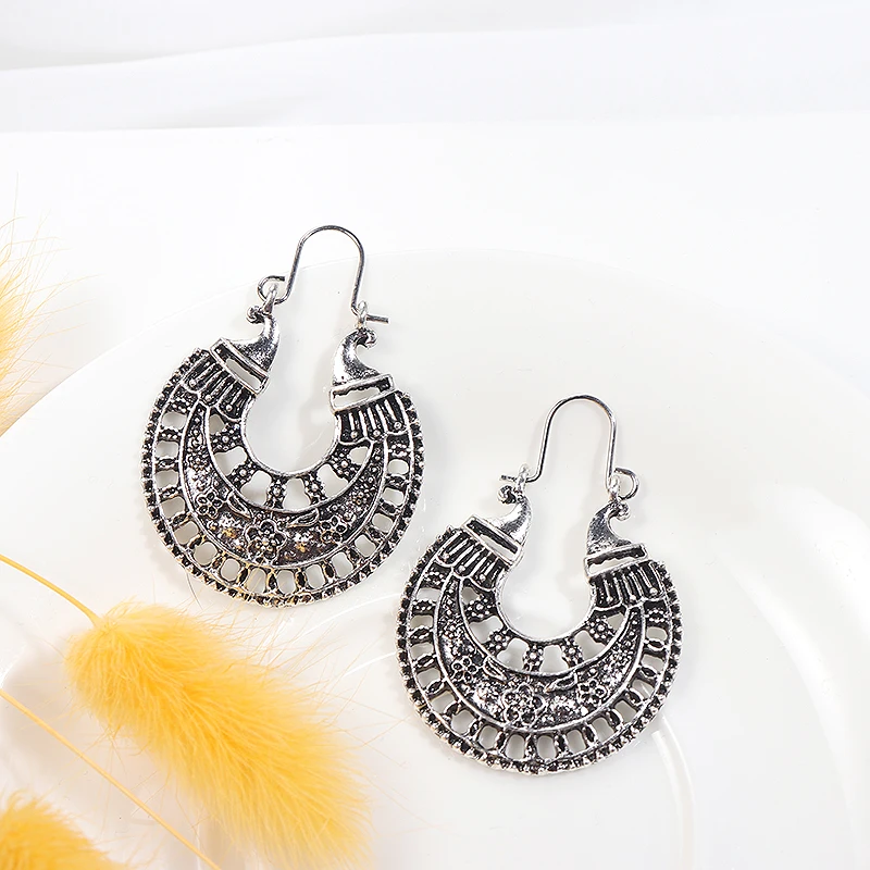 Ретро этнические африканские племенные резные серьги капли простые эффектные