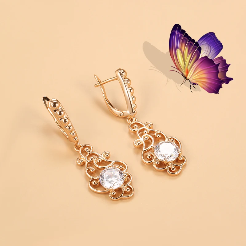 Женские серьги-подвески из розового золота 2021 пробы с натуральным Цирконом |