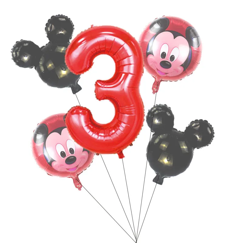 mickey black set(3) 5 PCS С Днем Рождения вечерние декоративные шары Микки и Минни Маус 3" Красный номер Фольга шар для 1st День рождения украшения для детей - Цвет: mickey black set(3)