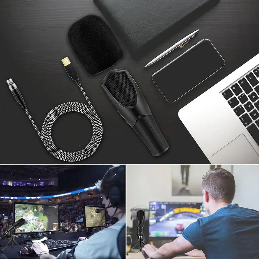Высокочувствительный USB микрофон конденсаторный микрофон Plug-and-Play с подставкой для штатива для рабочего стола Lap
