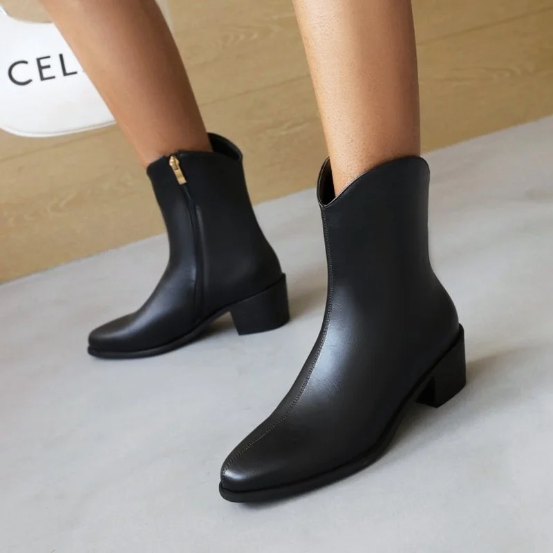 FXYCMMCQ European and American Winter Fashion Block Heel Square Toe Short Boots 607