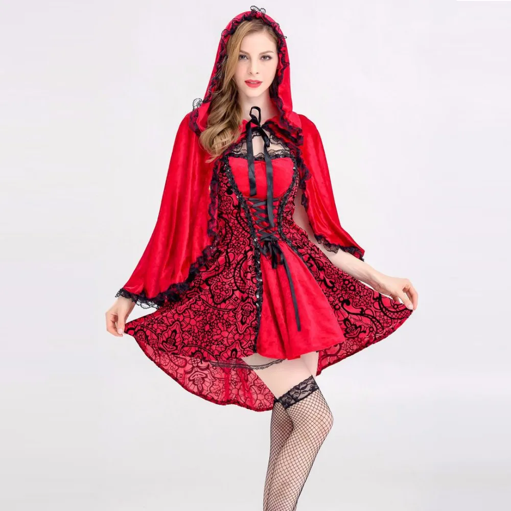 Костюм Красной Шапки для взрослых женщин маскарадный костюм на Хэллоуин + плащ |