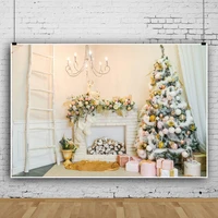 laeacco christmas festival tree interior scene photography background white fireplace gift family photocall baby photo backdrops