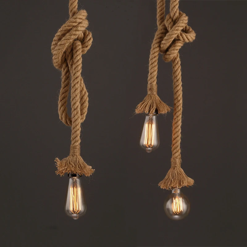 Винтажный подвесной светильник из пеньковой веревки промышленный