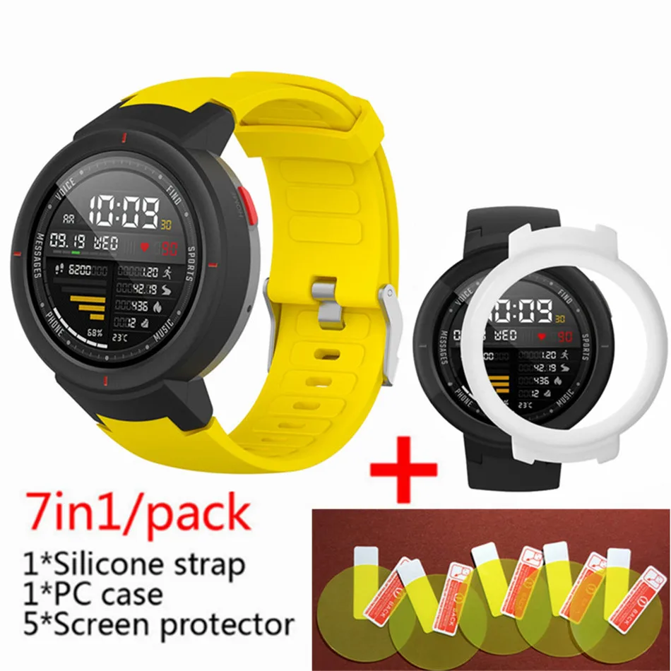 Yellow 1 7 в 1 для Huami Amazfit Verge ремешок силиконовые умные часы полоса+ verge рамка чехлы крышка оболочка+ amazfit Verge Защитная пленка для экрана - Цвет: Yellow 1