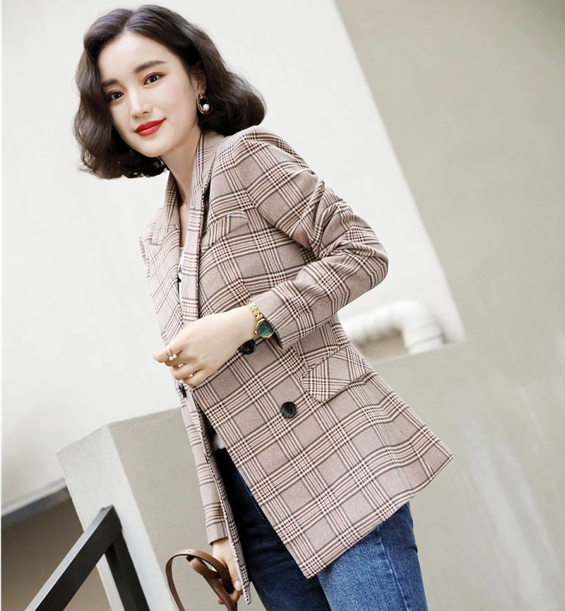 Модная клетчатая форма стильные Формальные блейзеры с длинными рукавами куртки