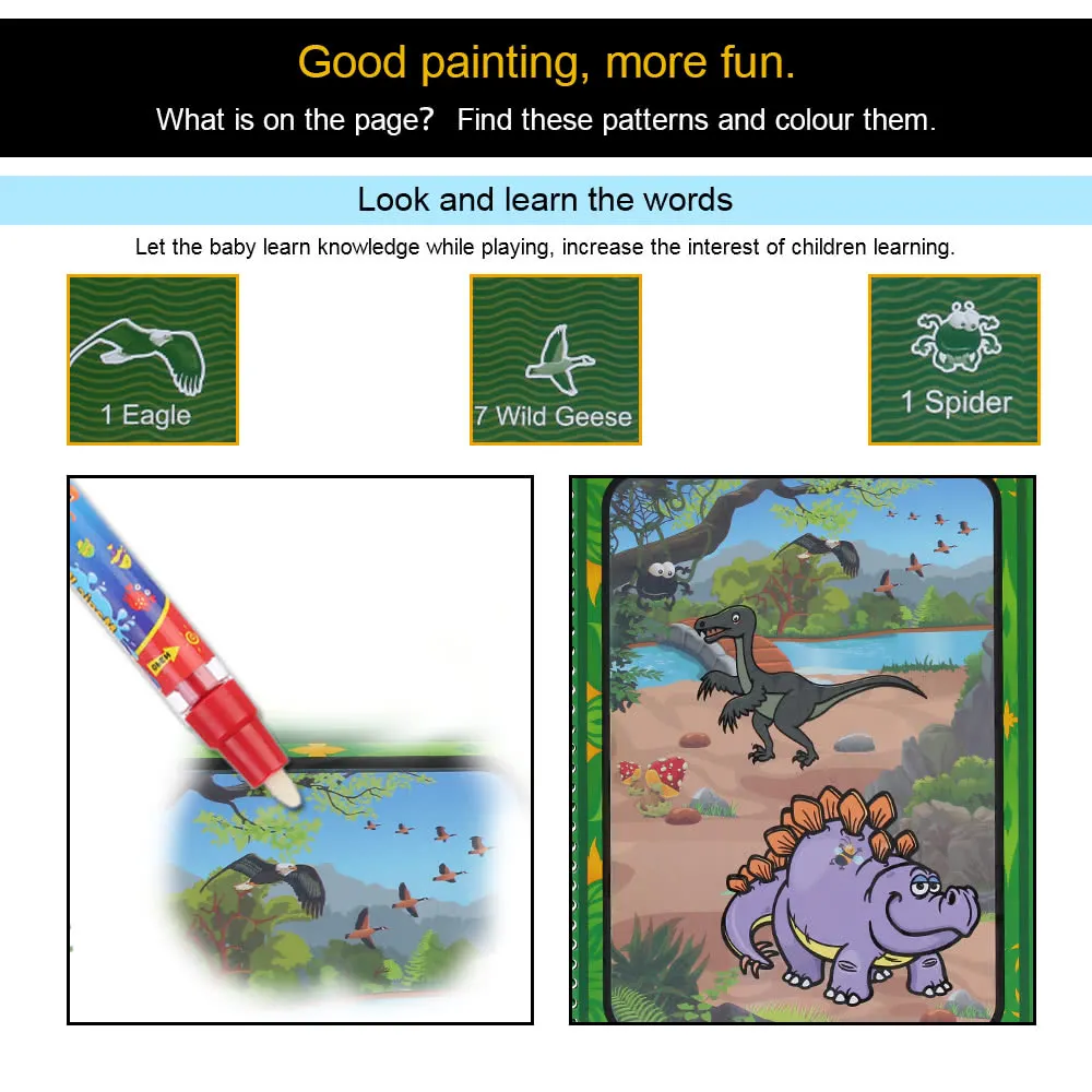 Нетоксичная книга для рисования волшебной водой раскраска книжка с ручкой без