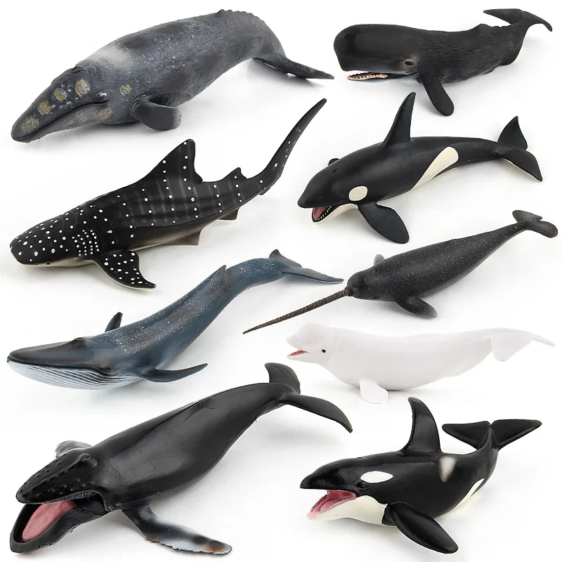 

NEW Simulation 9 types Undersea sea life ocean animal models PVC beluga Narwhal sperm whale shark Doll toys Gift
