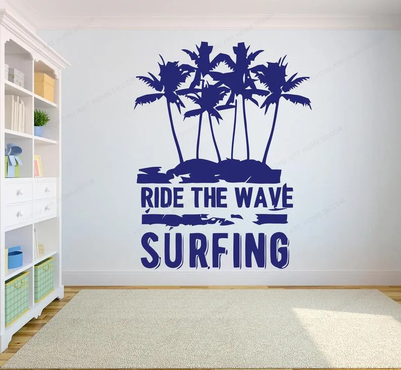

Surfer Boy Surfing wall sticker vinyl Surfing Palm Shark wall decal Sports Surfboard home wall decor JH465