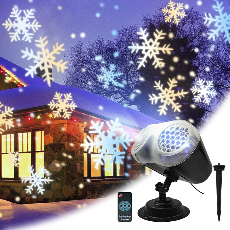 

LED outdoor dynamic snow lamp snowflake projector double barrel snowstorm projection lamp christmas snowflake projection lamp
