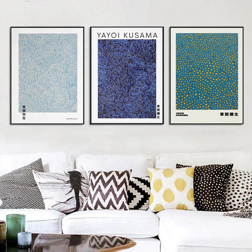 

Yayoi Kusama Artwork Exhibition Posters Gallery Wall Art Pictures Light Infinity Dots Canvas Painting Living Room Home Decor