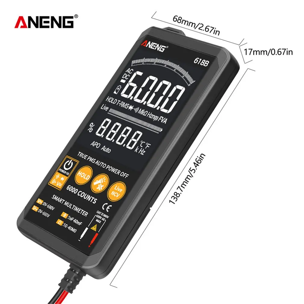

Digital Multimeter Smart Touch Screen DC Analog Bar True RMS Tester 6000counts Transistor Capacitor NCV Testers Meter
