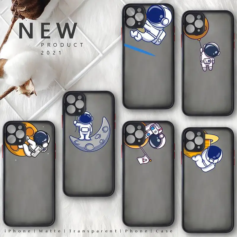 

Astronaut moon cute cartoon Phone Case matte transparent For iphone 7 8 11 12 plus mini x xs xr pro max cover