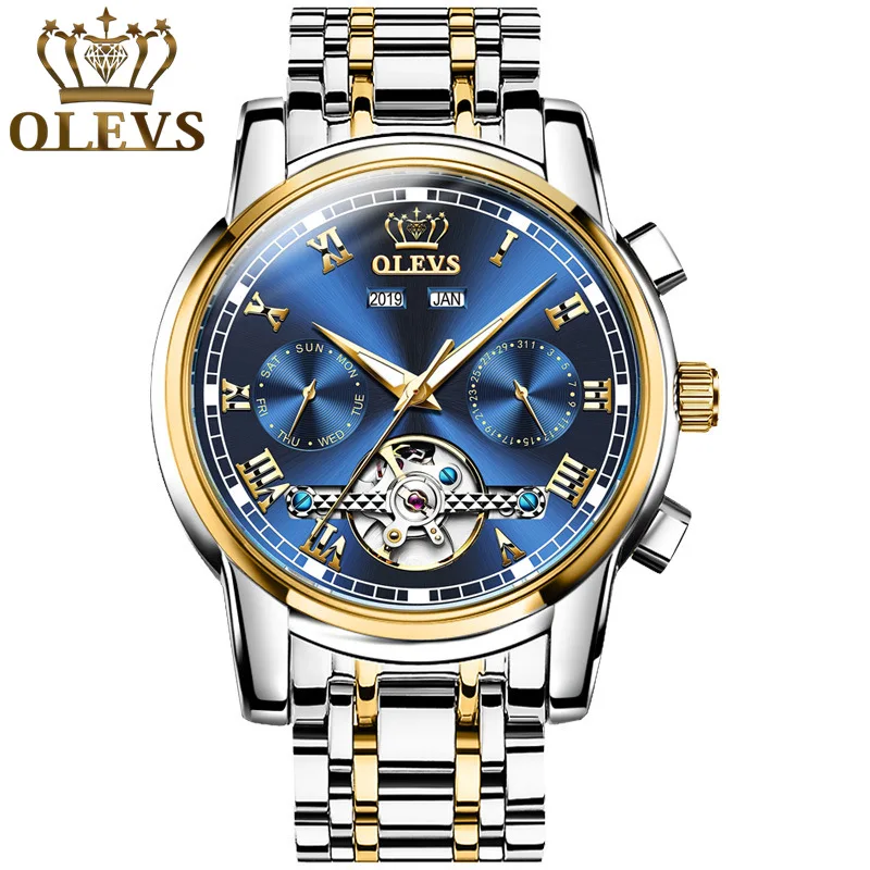 

Olevs Brand Watch Green Submariner Automatic Mechanical Watch Men's New Tourbillon Steel Belt Waterproof Luminous
