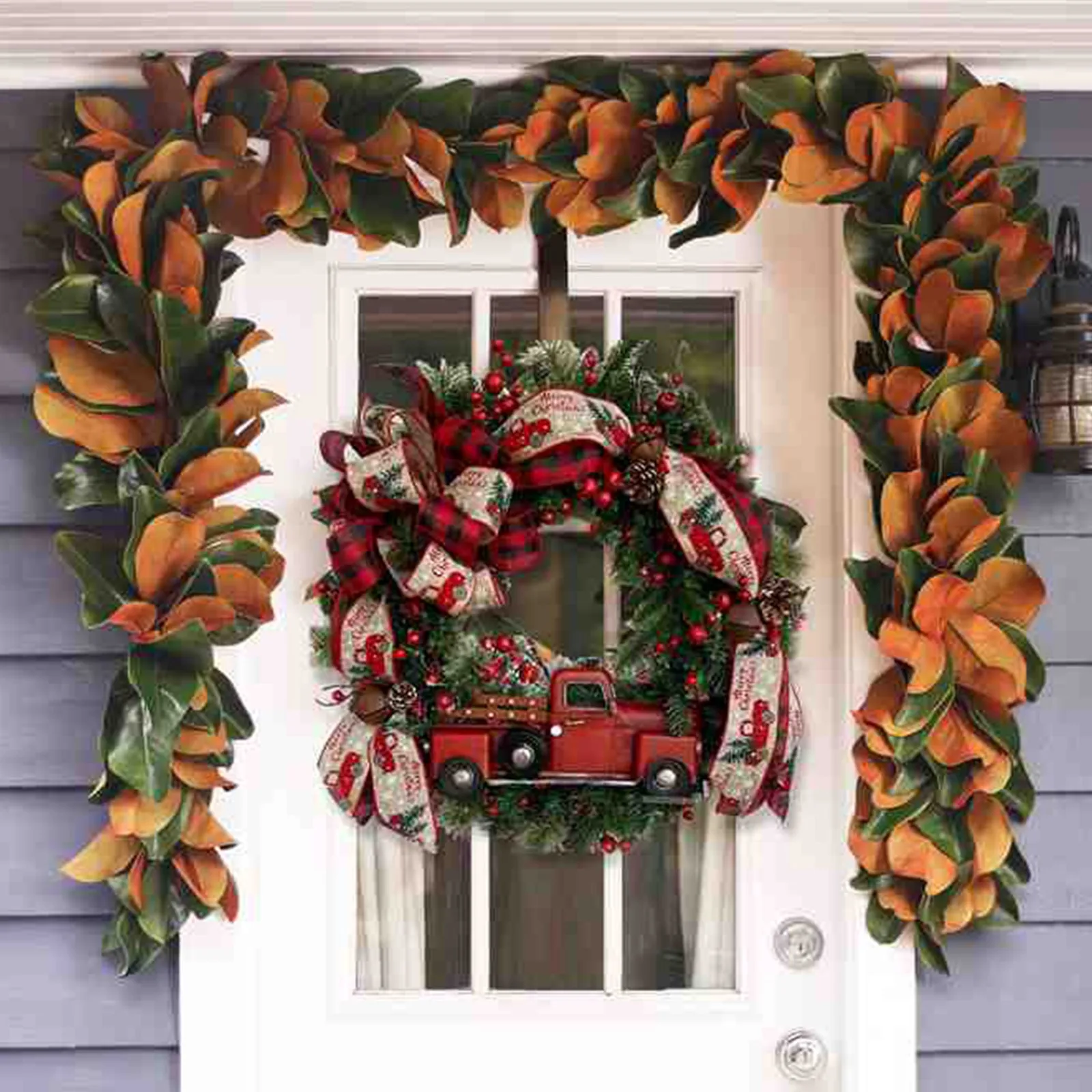 

Red Truck Retro Christmas Wreath Garlands Bow With Christmas Welcome Sign Festive Bow And Berry Front Door Window Navidad Decor