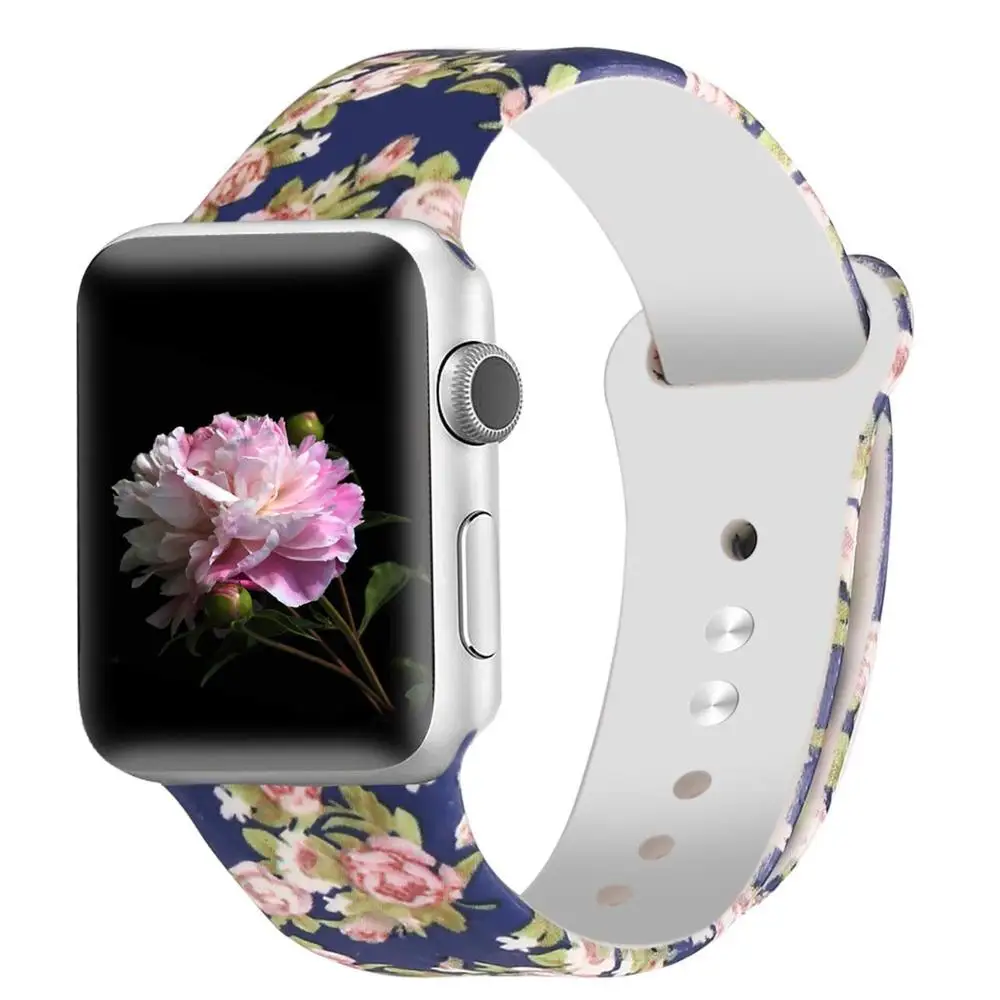 C Печатные силиконовый ремешок для наручных часов Apple Watch 38 мм/40 мм 42 мм/44 мм спортивный ремешок для наручных часов iwatch серии 4/3/2/1 Смарт-часы браслет - Цвет ремешка: C