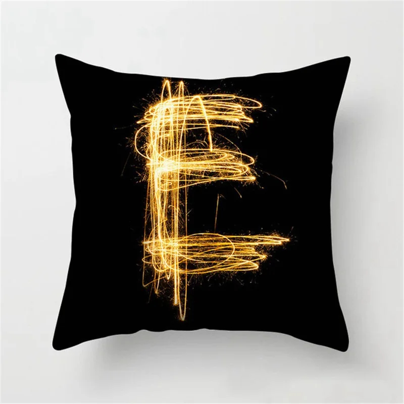 Black And Gold A-Z 26 Letters Cushion Cover Polyester Pillow Case Throw Covers Home Sofa Room Decor cushion cover | Дом и сад