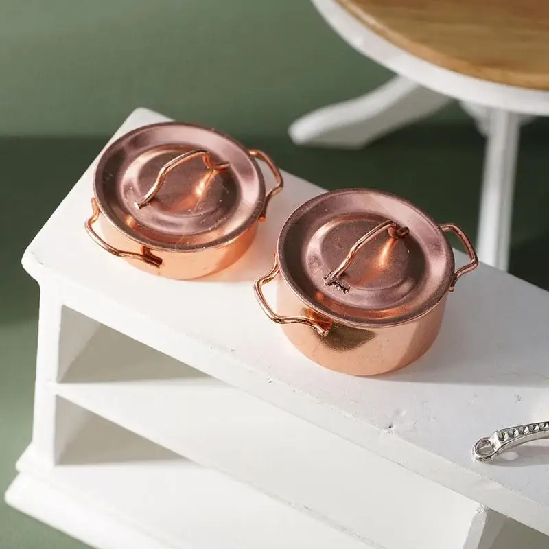 

1:12dollhouse Doll House/ob11/mini Decorative Kitchen Decoration Copper-colored Round Pot] [2-piece O6K2