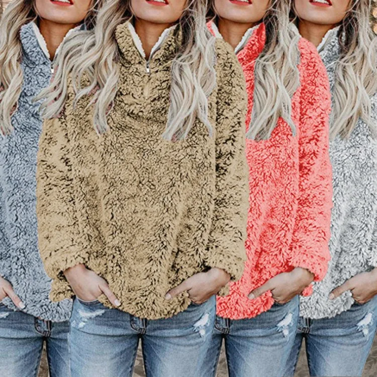 

2021 autumn and winter fashion high neck long sleeve zipper blouse plush coat